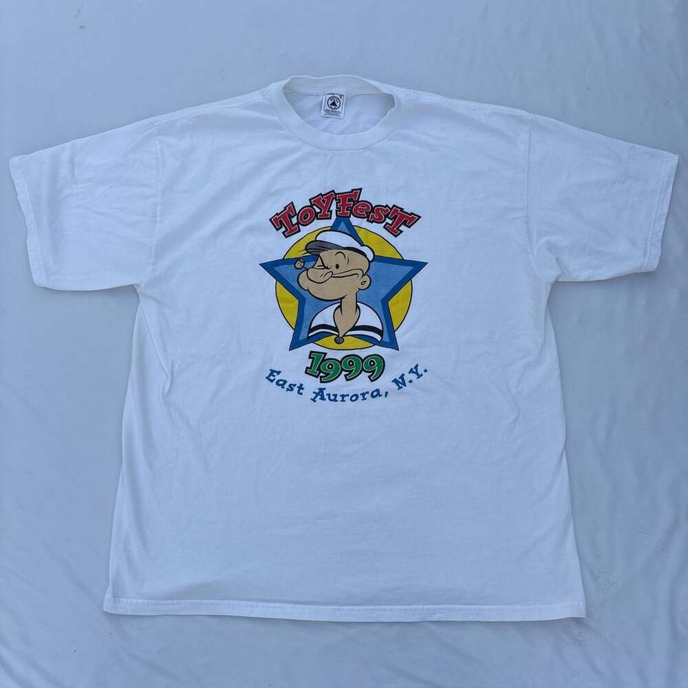Vintage 1999 Popeye ToyFest East Aurora NY Volunteer T Shirt Delta Pro Weight XL